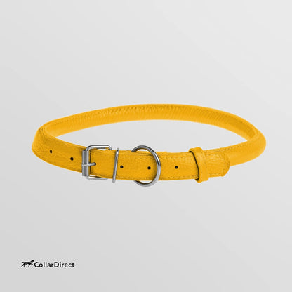 CollarDirect Rolled Leather Dog Collar, Soft Padded Round Puppy Collar, Handmade Genuine Leather