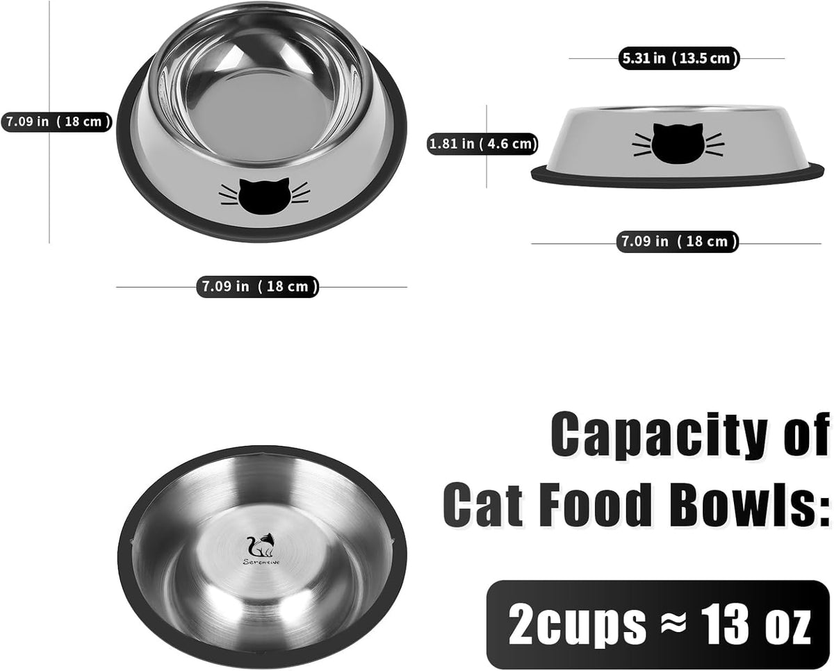 2Pcs Cat Bowls Non-Slip Stainless Steel Small Cat Food Bowl Unbreakable Thick Rubber Base Easily