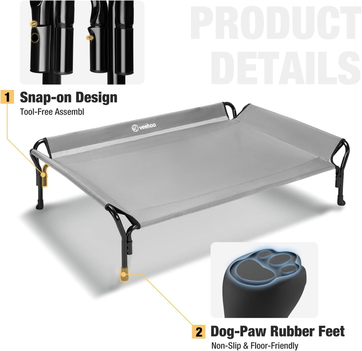 Veehoo Cooling Elevated Dog Bed, Raised Pet Cot with Guardrail & Slope Headrest, Durable Breathable