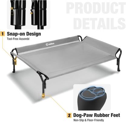 Veehoo Cooling Elevated Dog Bed, Raised Pet Cot with Guardrail & Slope Headrest, Durable Breathable