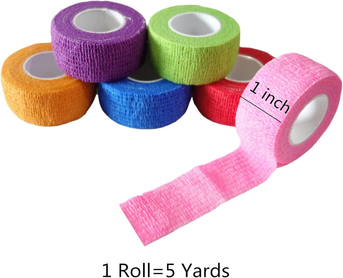 6 Pack 1" x 5 Yards Self Adhesive Bandage Wrap Breathable Cohesive Vet Wrap for Pets, Elastic