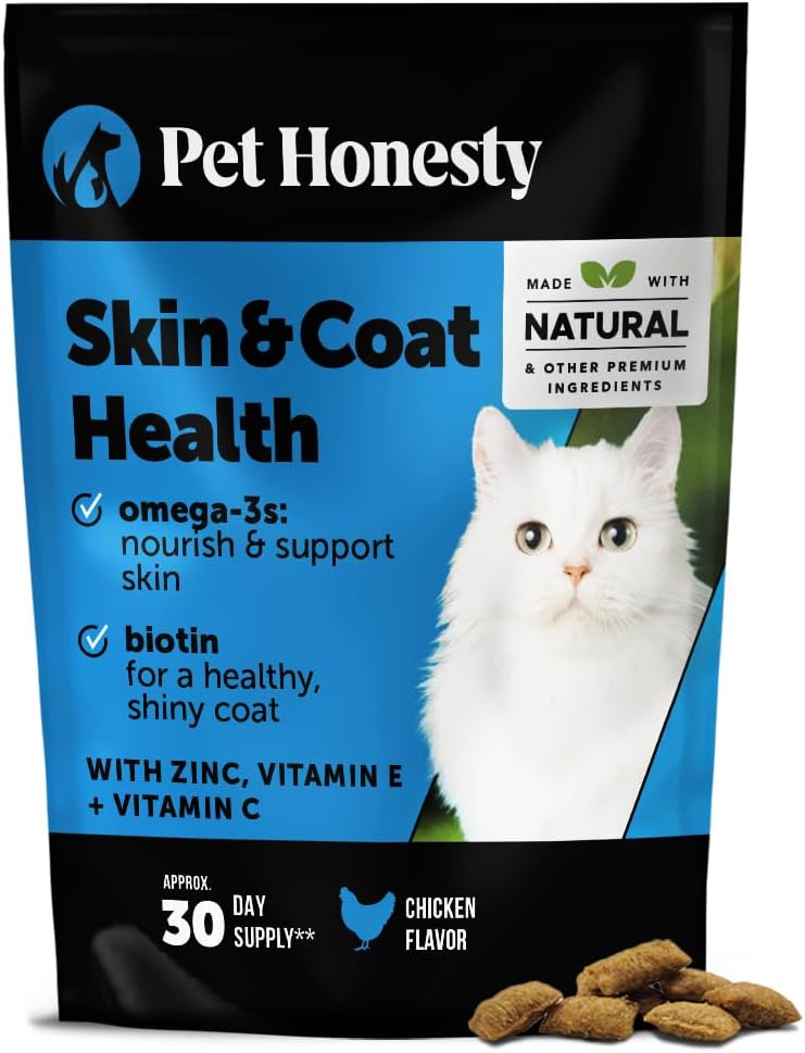 Cat Skin & Coat Health Crunchy & Creamy Chews - Omegas, Vitamin C + E, Biotin Supplement, Soothes
