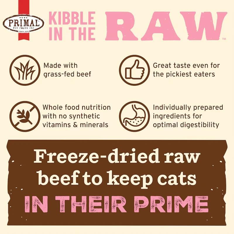Primal Kibble in The Raw, Freeze Dried Cat Food, Beef, Scoop & Serve, Made with Raw Protein, Whole