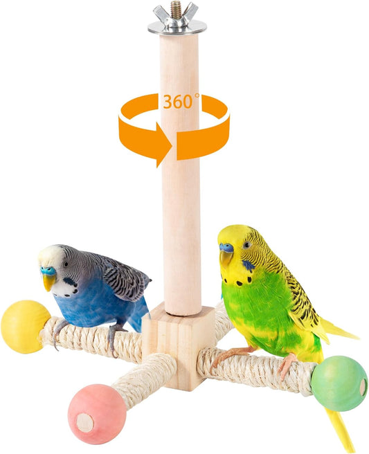 Rotating Bird Perches Toy, Interactive Spinning Parrot Parakeet Toys, Wooden Exercise Stand Bird