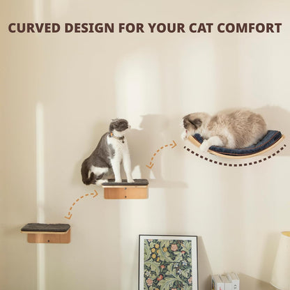 Cat Wall Shelf with Two Steps - Curved Cat Shelves and Perches for Wall (Large Size) - Wall Mounted