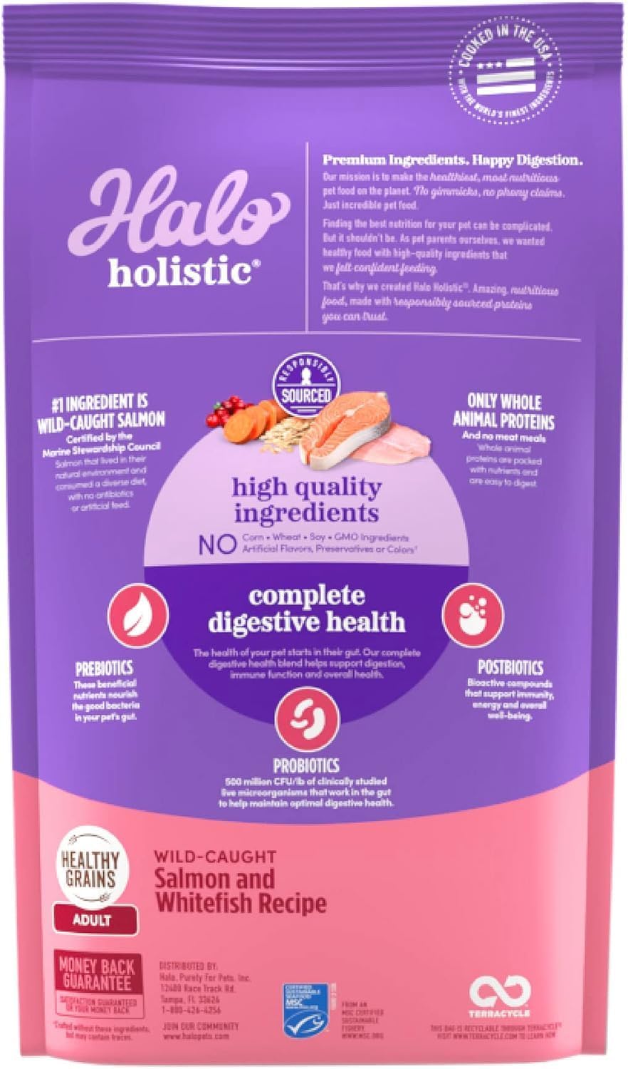 Halo Holistic Cat Food Wild Caught Salmon & Whitefish Formula, Healthy Grains Dry Cat Food