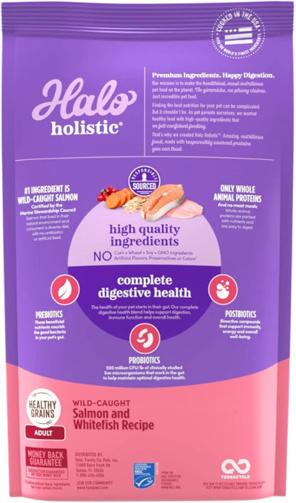 Halo Holistic Cat Food Wild Caught Salmon & Whitefish Formula, Healthy Grains Dry Cat Food