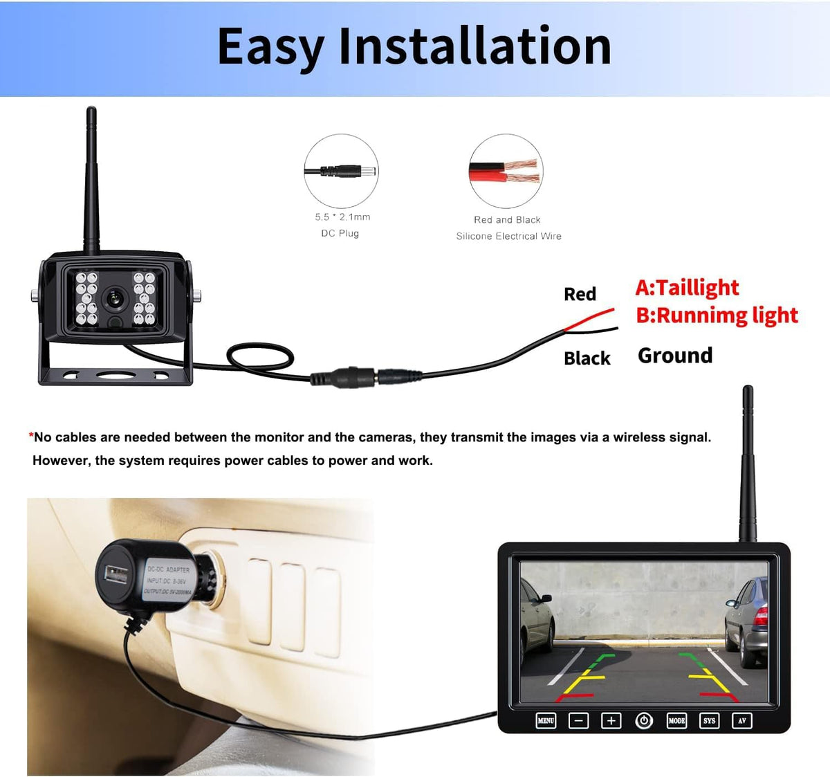 Wireless Backup Camera with 7 Inch DVR Quad Split Monitor for RV Trailer Truck, Digital Signal HD