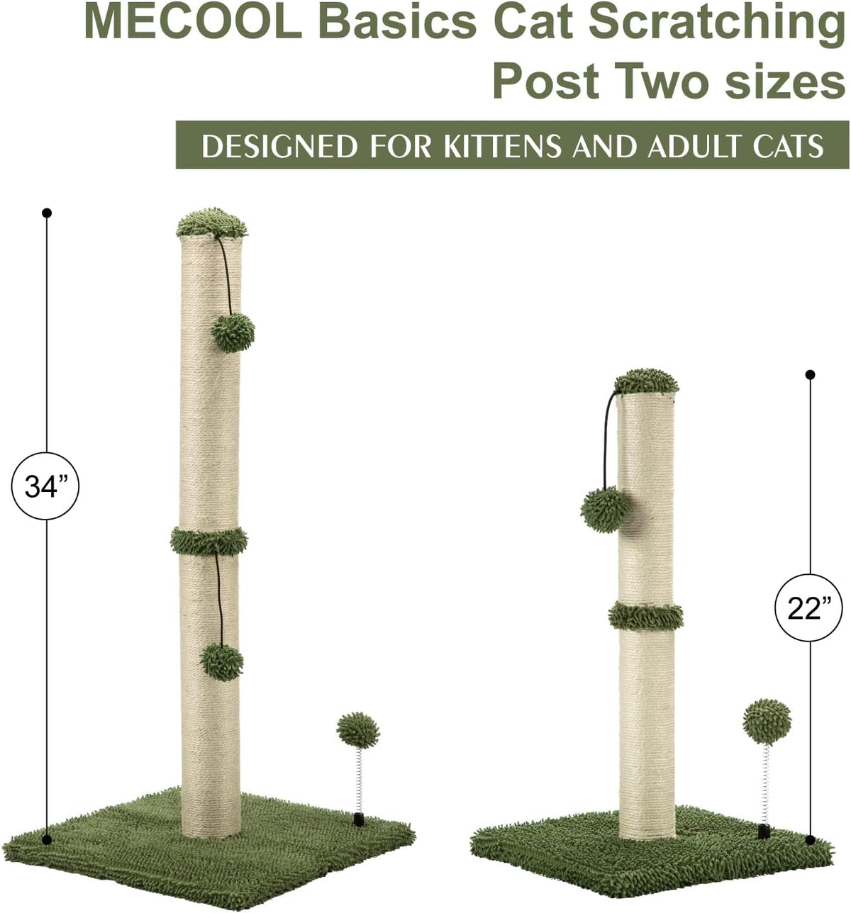 MECOOL Cat Scratching Post Premium Basics Kitten Scratcher Sisal Scratch Posts with Hanging Ball