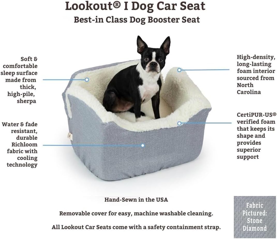 Snoozer Dog Car Seat: Lookout I Dog Booster Car Seat for Dogs Small 5-15 lbs, Size: Small, Fabric: