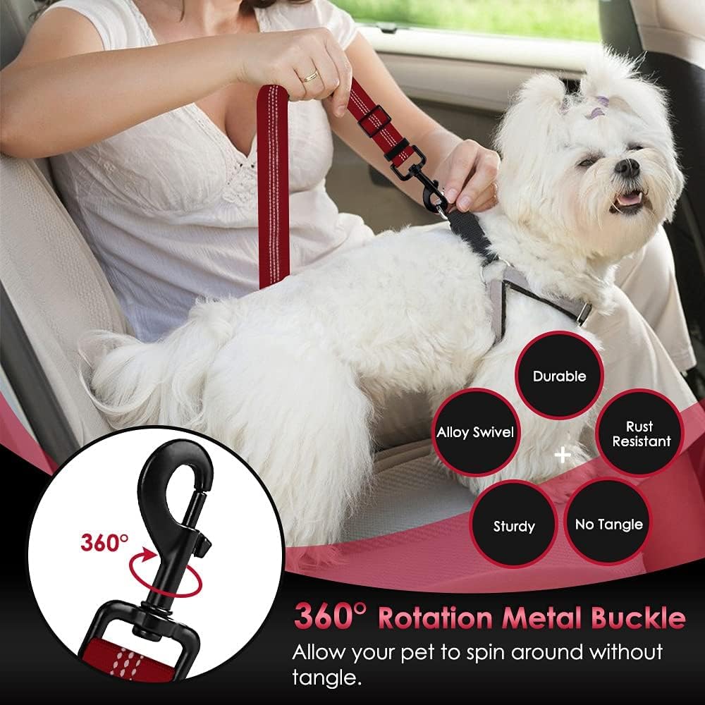 SlowTon Dog Seat Belt, Adjustable Dog Safety Belt Leash, 2 in 1 Latch Bar Attachment Dog Car