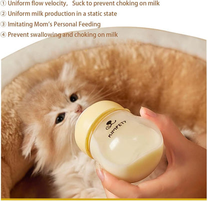 Silicone Kitten Nursing Bottle - Feeding Bottle with Nipples for Newborn Kittens, Puppies, & Small