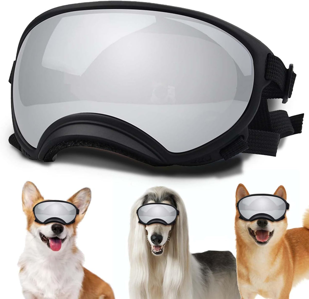 Medium Dog Sunglasses with Adjustable Strap UV Protection, Winproof Dog Puppy Sunglasses, Suitable