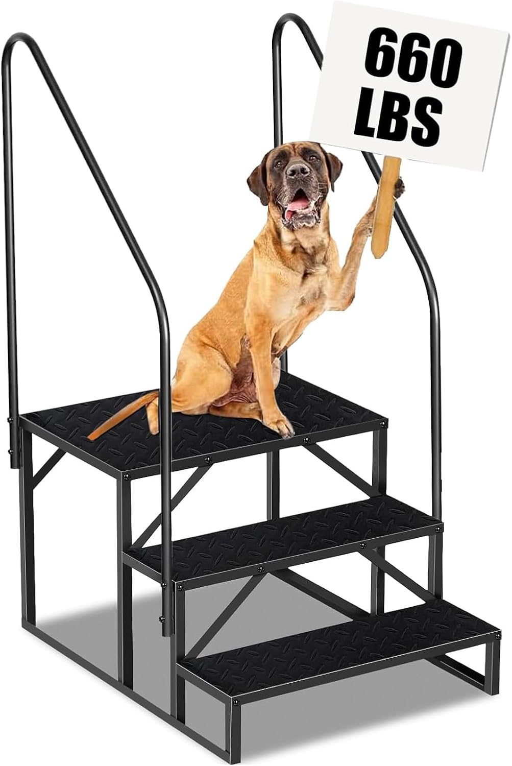 RV Step 3 Step Ladder, Upgrade RV Step with Handrails, Heavy Duty RV Stairs with Anti-Slip Pedal