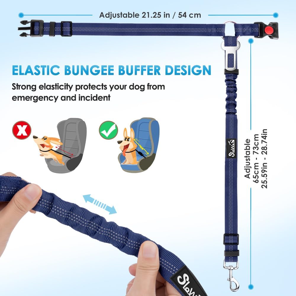 SlowTon Dog Seat Belt for Car, 2 Pack Dog Car Harness Seatbelt Adjustable with Elastic Bungee