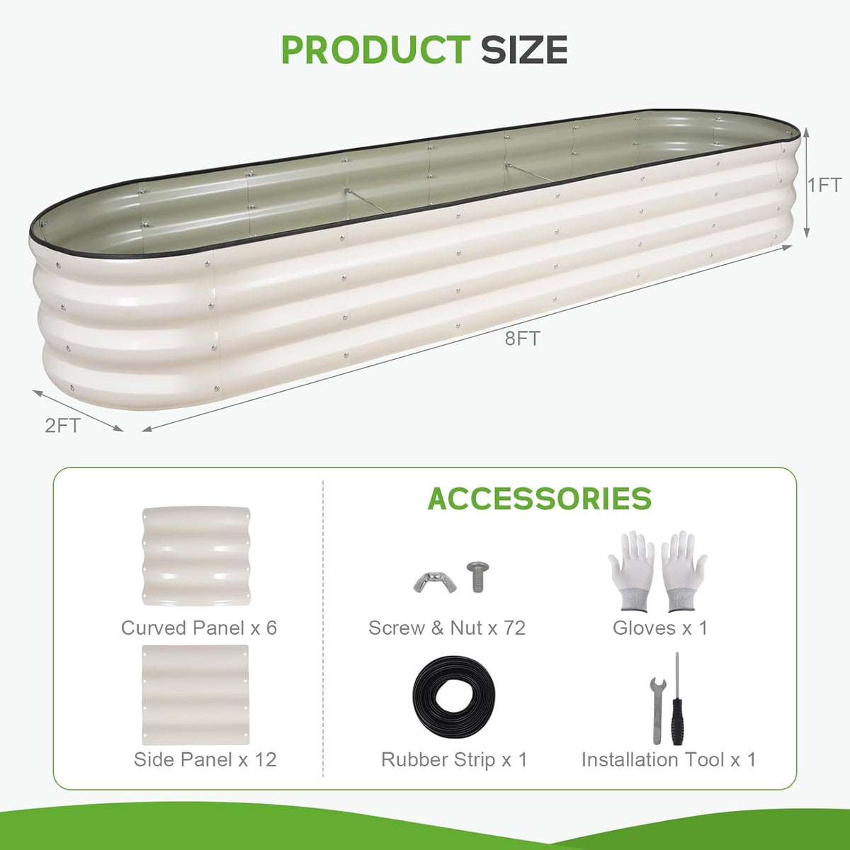 Galvanized Raised Garden Bed - 8×2×1ft Planter Raised Beds for Gardening | Oval Metal Garden