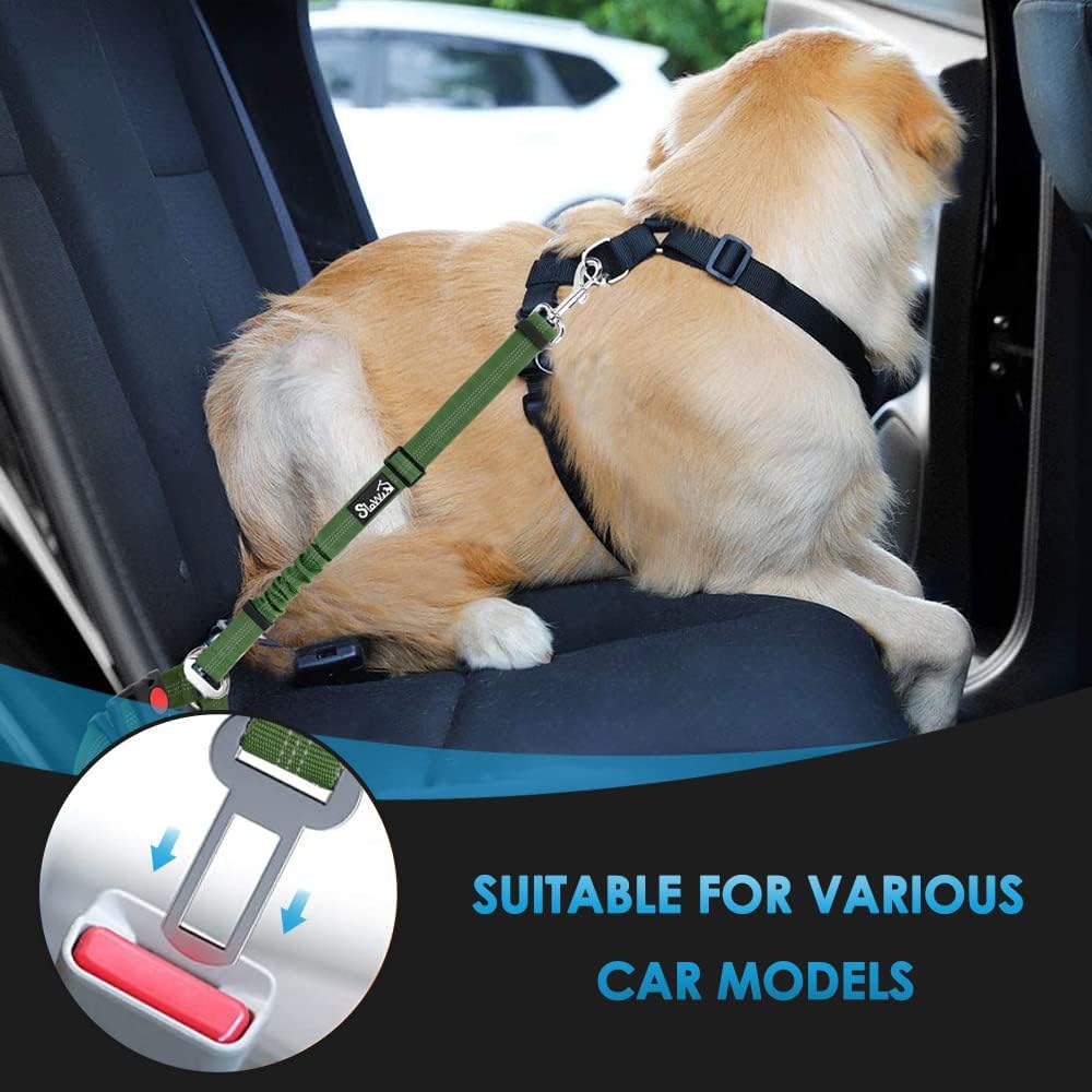 SlowTon Dog Seat Belt for Car, 2 Pack Dog Car Harness Seatbelt Adjustable with Elastic Bungee