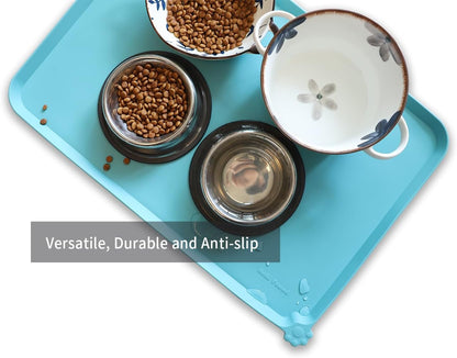 Hoki Found Large Silicone Pet Food Mats - Non Slip Bowl Placemats - Waterproof Dog Cat Food Mats