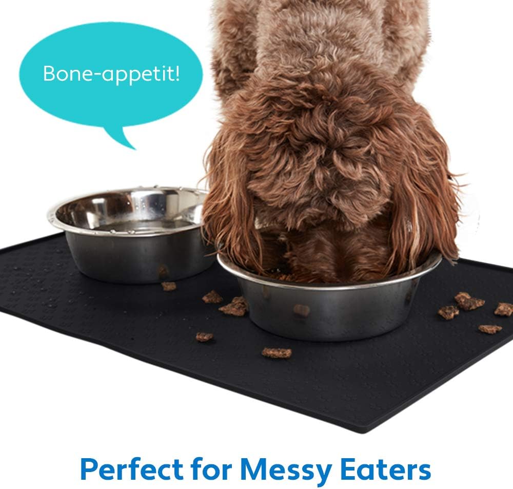 MIGHTY MONKEY 100% Waterproof Dog Food Mat, Raised Edges Silicone Pet Feeding Placemat for Cat