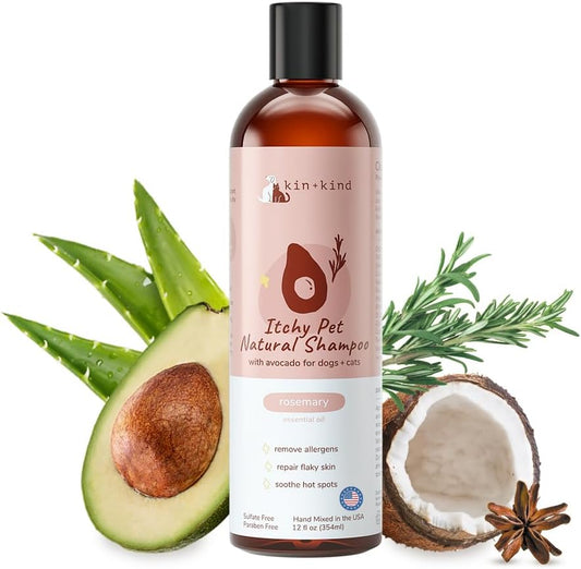 kin+kind Anti-Itch Dog & Cat Shampoo for Itchy Skin and Allergies - Safe, Natural Formula with