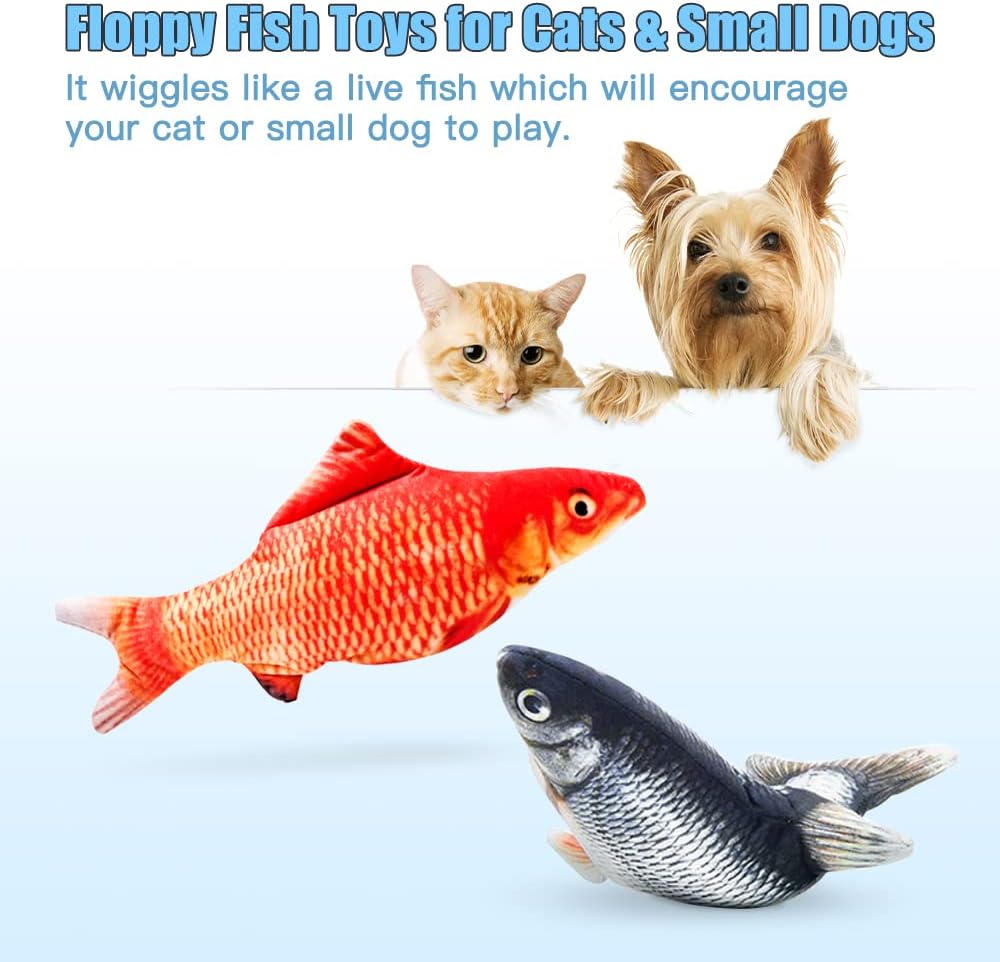 TOOGE 2 Pack 9" Floppy Fish Cat Toys with SilverVine and Catnip for Indoor Cats for Small Dogs