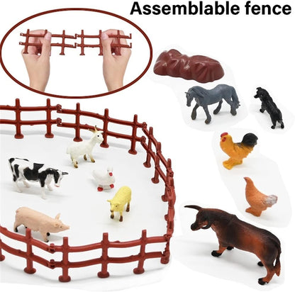 BOLZRA Mini Barn Playset, 66PCS Plastic Animals Figurines and Fence, Farm Figures Farmer Vehicle