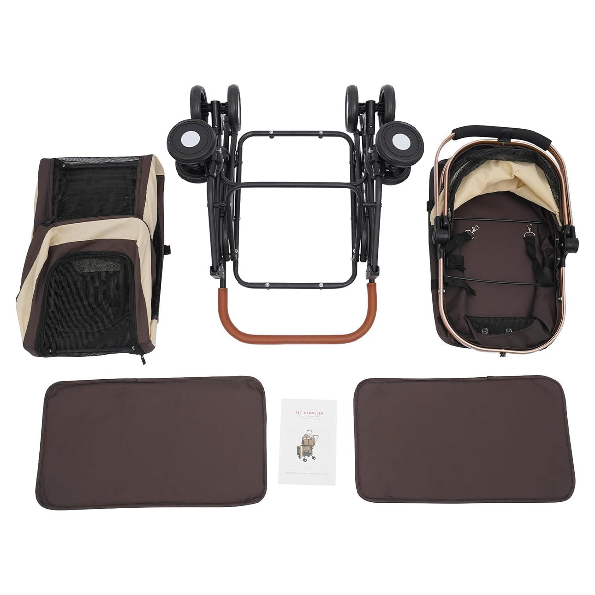 Double Pet Stroller with Detachable Carriers, Large Cat & Dog Stroller with 4 Wheels, Foldable Pet