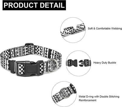 Mercano Adjustable Dog Collar - Special Design Patterns, Soft Nylon Comfortable Durable Pet Collar