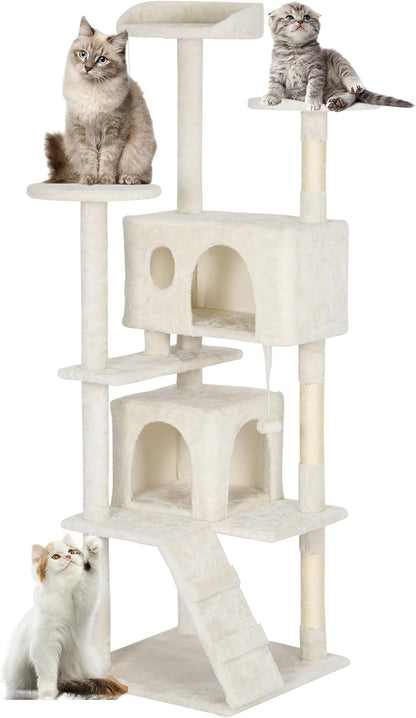 FDW Cat Tree Tower 62in Multi-Level Durable Cat Scratching Post & Cozy Fun Jumping Platform Space