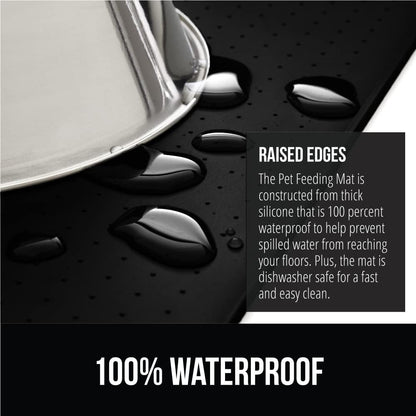 GORILLA GRIP 100% Waterproof Raised Edge BPA Free Silicone Pet Feeding Mat, Dog Cat Food Mats