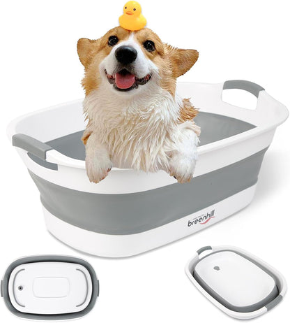 Collapsible Dog Bath Tub for Small Dogs & Cats, Portable Puppy Bath Tub with Water Drain Plug