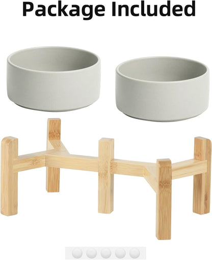 Ceramic Raised Double Bowls Set with Stand, 2 Heights Elevated, Food & Water Bowls for Small Breed