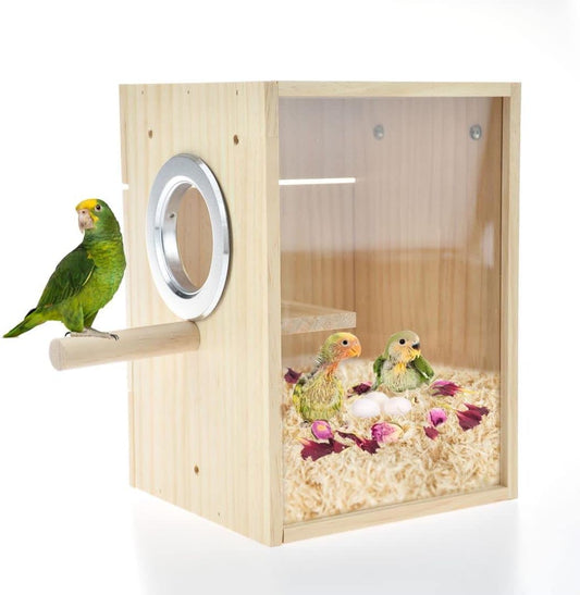 Bird Nest Box Parakeet Breeding Nest Box Bird Nest House Wooden Acrylic Transparent Breeding Box
