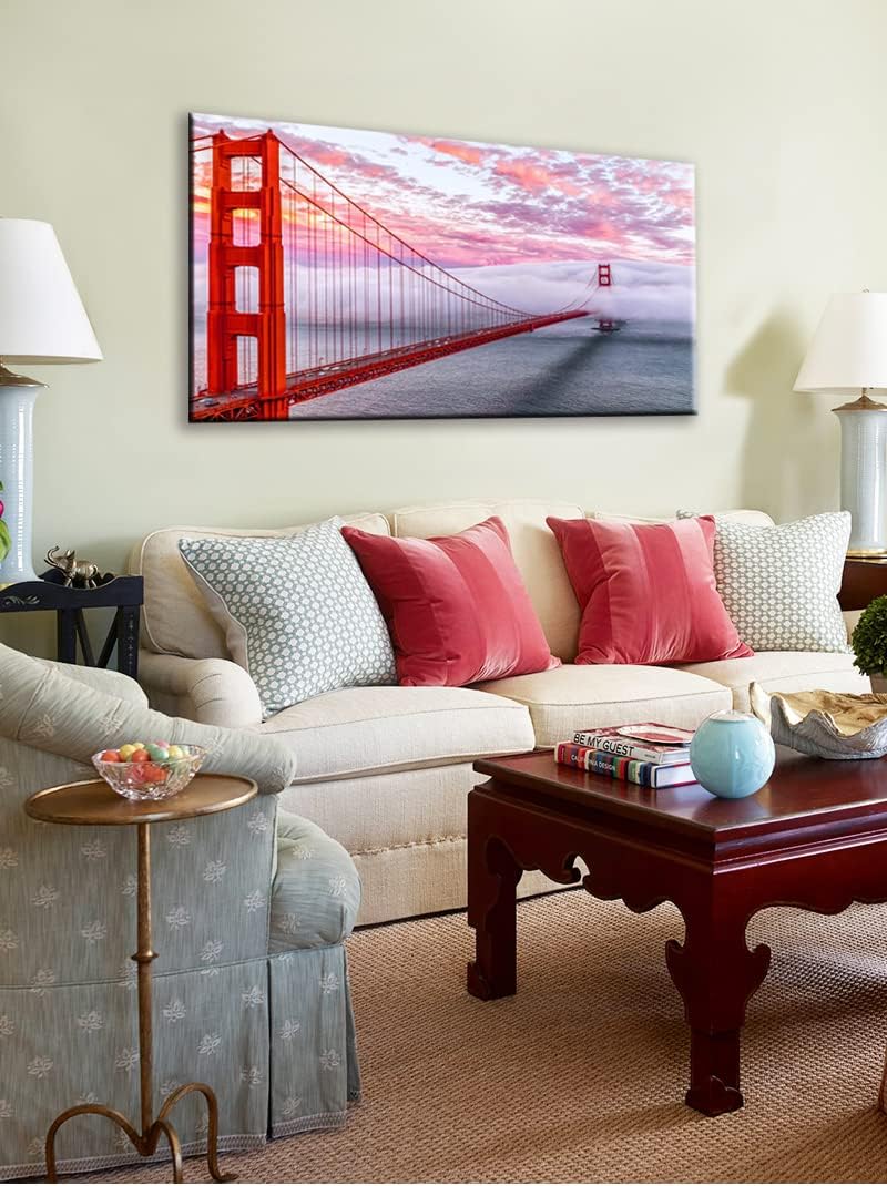 San Francisco Red Golden Gate Bridge At Dusk Canvas Wall Art For BedRoom,Modern Realism City