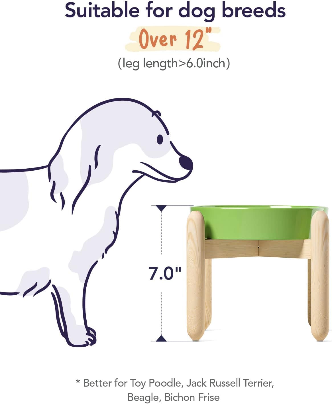 LE TAUCI Ceramic Slow Feeder Dog Bowls Elevated for Small and Medium Breed, Dog Bowls with Wooden