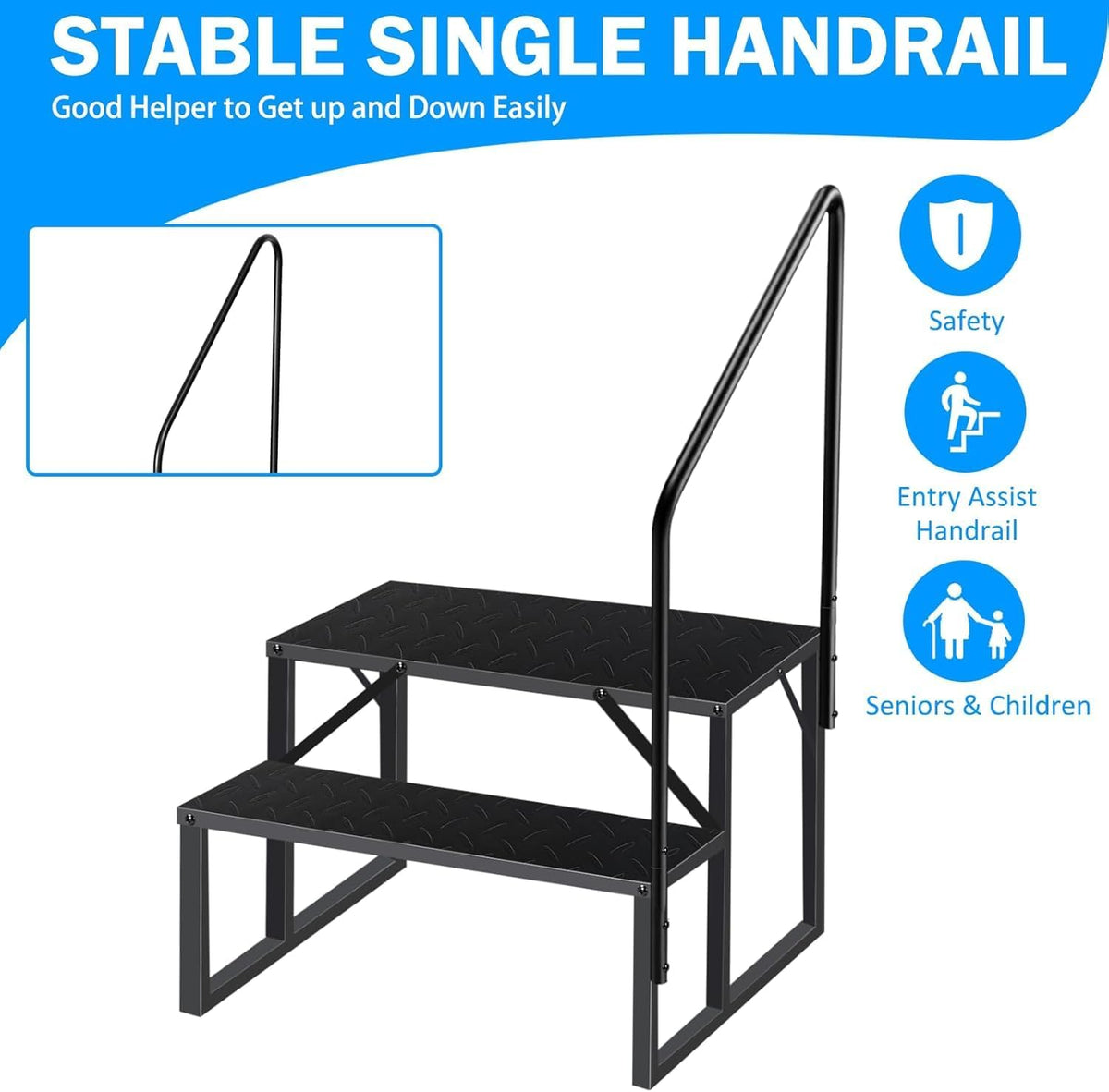 RV Steps with Handrail, 2 Steps Ladder Hot Tub Steps with Handrail, Portable Mobile Home Stairs