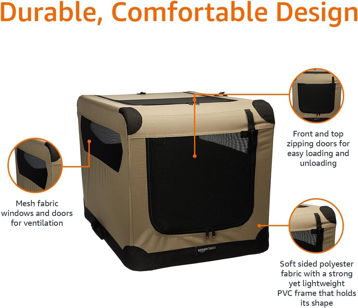 Amazon Basics 2-Door Portable Soft-Sided Folding Soft Dog Travel Crate Kennel, Medium (M 30" x 21"
