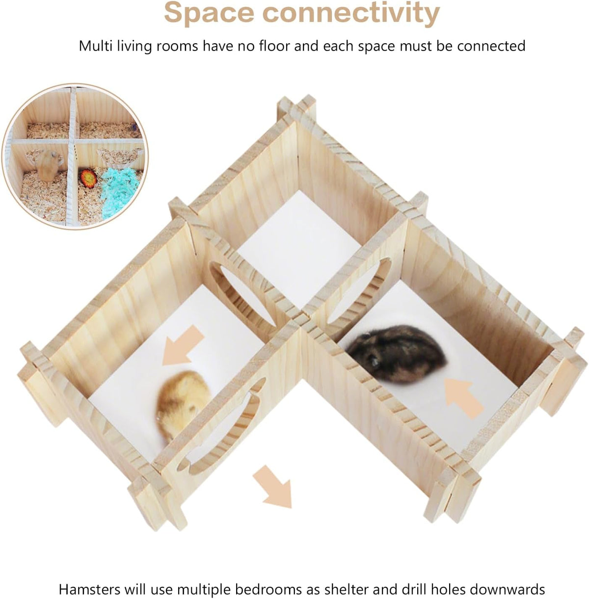 Wooden Hamster Platform and Dwarf Hamster House,Cute Syrian Hamster Tiny House Hideout,Large