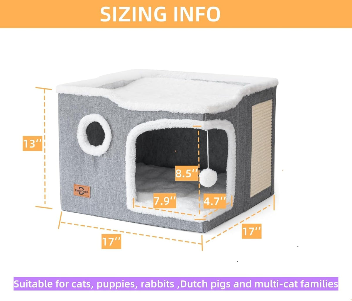 Cat Bed for Indoor Cats,Covered Cat Cave House & Furniture with Scratch Pad,Foldable Cat Hideaway