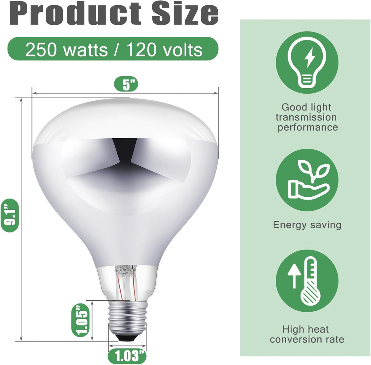 VIHOSE 24 Pack 250 Watt Heat Lamp 120v R40 Heat Lamp Bulbs Glass Incandescent Light Bulbs