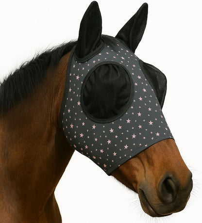 Horse Fly Mask - Durable Equine Fly Mask with Full Coverage for Eye & Ear - Stretchable, UV & Sun
