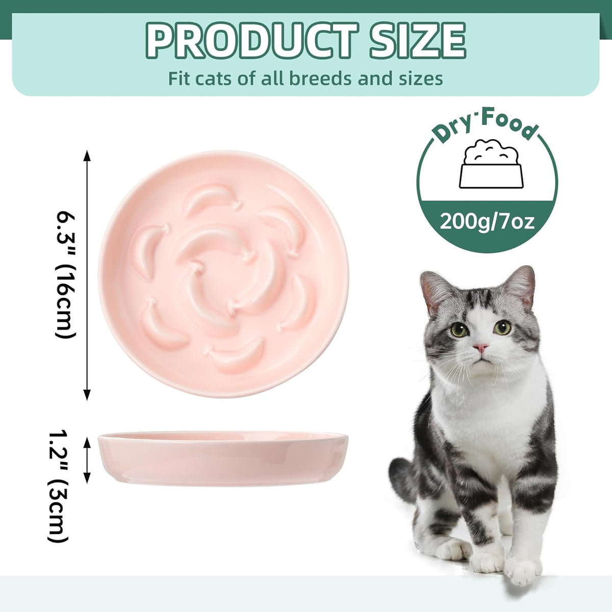 Ceramic Cat Slow Feeder Bowl - Pastel Series Cat Plate for Dry and Wet Food - Cute Maze Feeder Dish