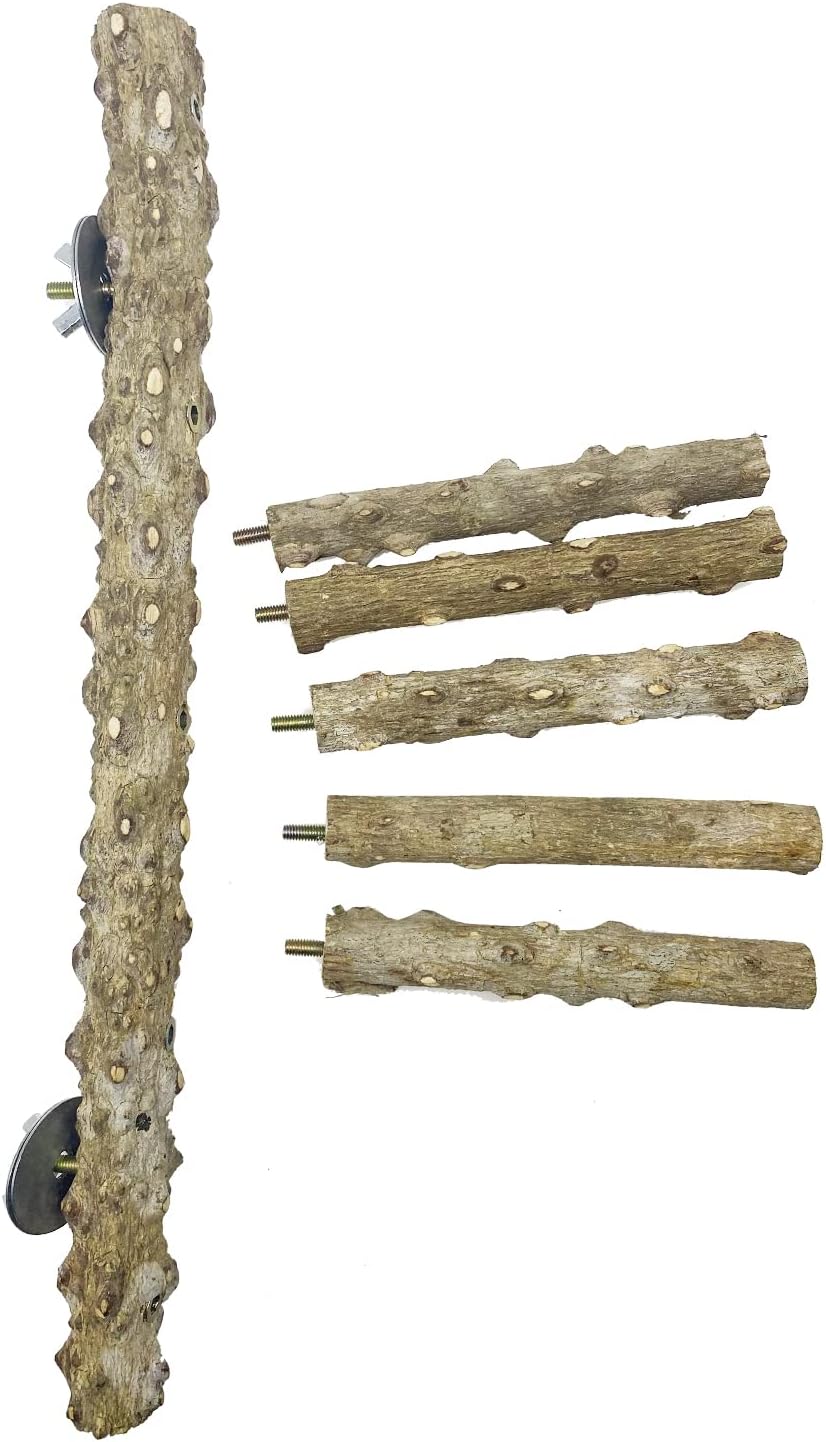 Allazone 3 PCS Nature Wood Bird Ladder Perch Nature Wood Stand Parrot Chew Toy Cage Hanging Pet