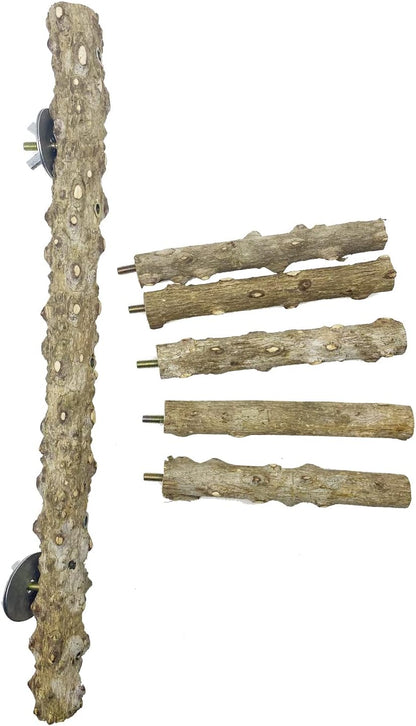 Allazone 3 PCS Nature Wood Bird Ladder Perch Nature Wood Stand Parrot Chew Toy Cage Hanging Pet
