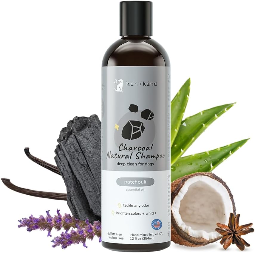 kin+kind Dog Shampoo - Deep Clean, Dirt & Odor Remover w/Activated Charcoal for Dogs, Gentle