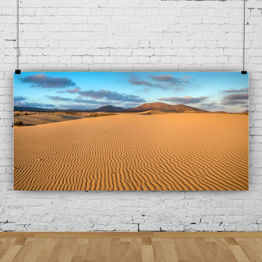 Renaiss 10x5ft Desert Photography Backdrop Golden Ripple Desert Mountain Sand Dunes Blue Sky Gobi