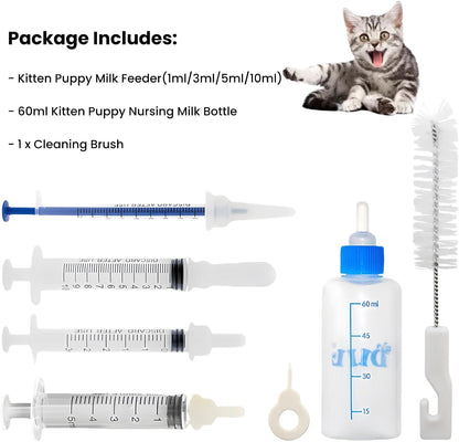 Kitten Bottle Feeding Kit 1ml 3ml 5ml 10ml 60ml - Kitten Puppy Milk Replacement Small Animals