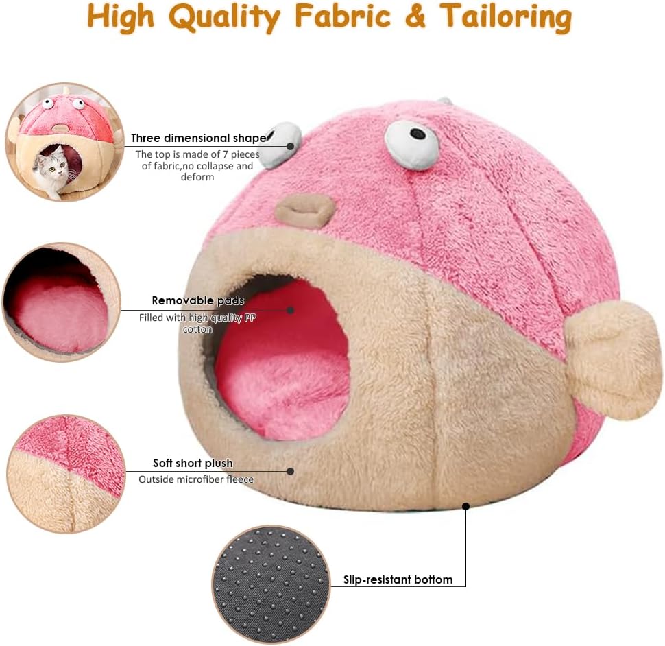 Cat Beds for Indoor Cats - Cat Bed Cave with Removable Washable Cushioned Pillow, Soft Plush