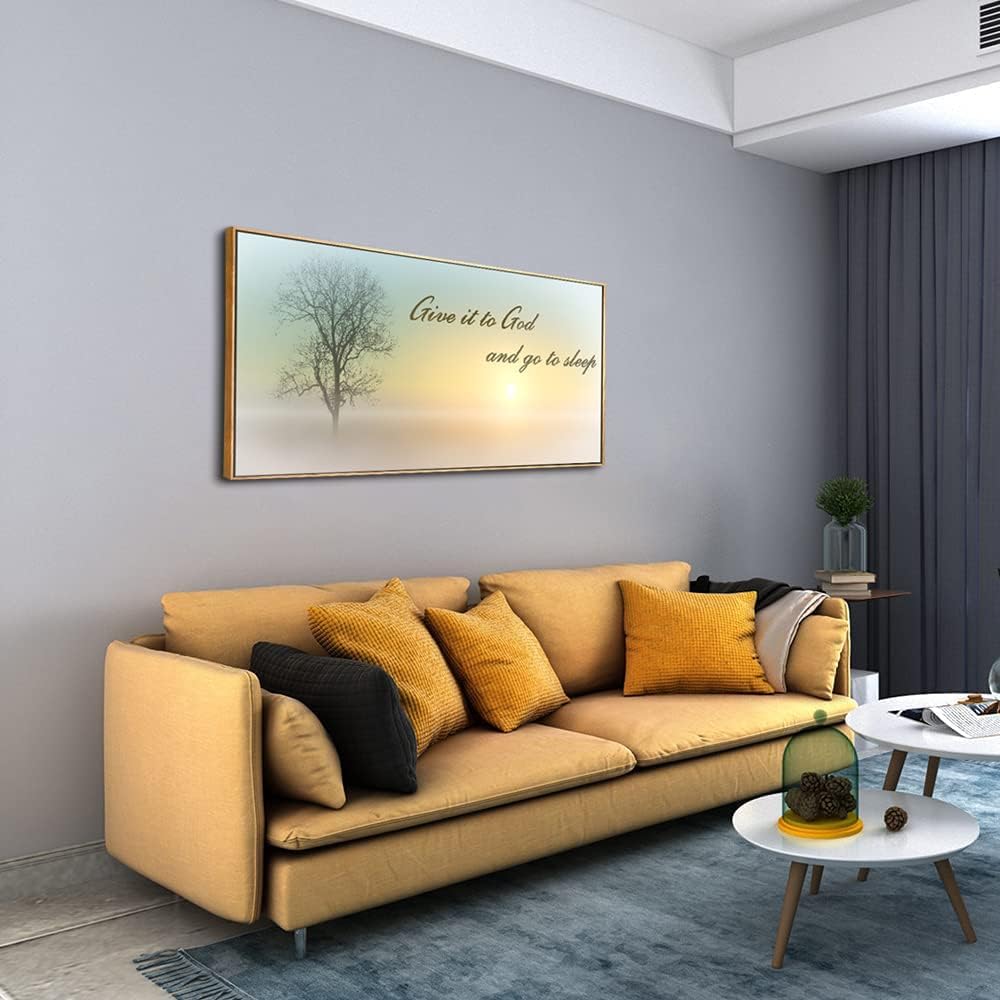 Lasdel Natural Extra Framed Wall Art of Misty Sunset & Tree Plant Picture For Bedroom Home Above