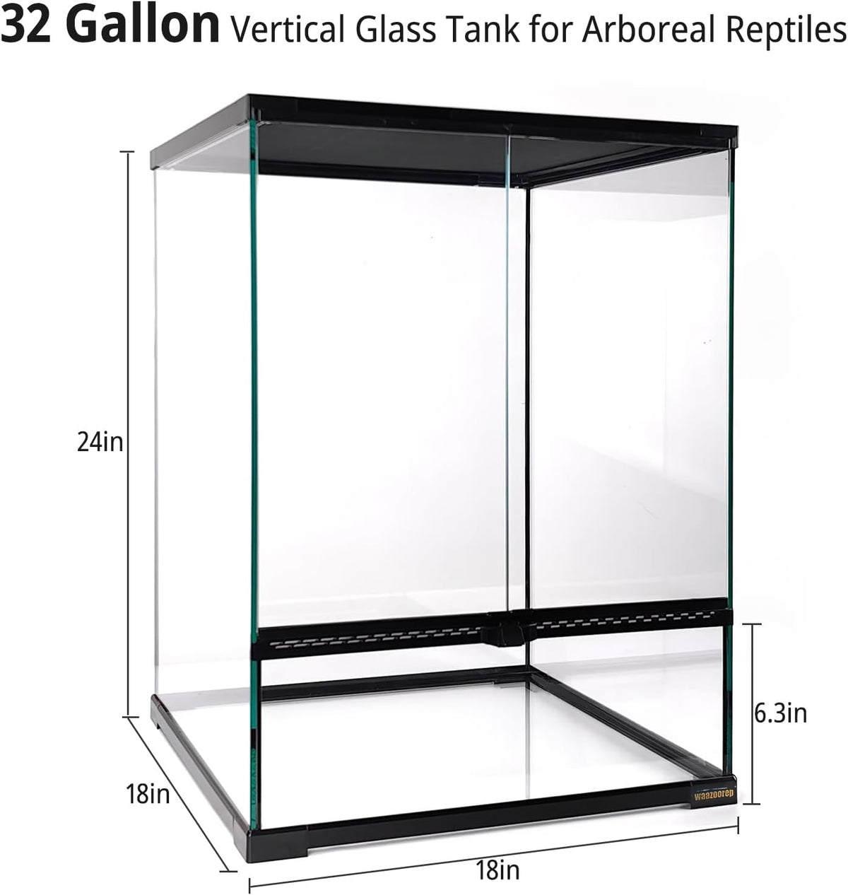 30 Gallon Tall Reptile Glass Tank Terrarium 18"x18"x24" Large Habitat Enclosure for